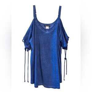 Venus Blue Cold Shoulder Top Y2K Grunge Soft Goth Oversized Tunic